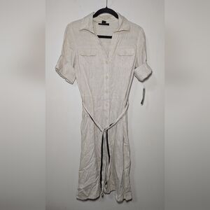 Style & Co Linen Midi Dress Cream Belted Button-Down Cottage NEW Women's Size 10